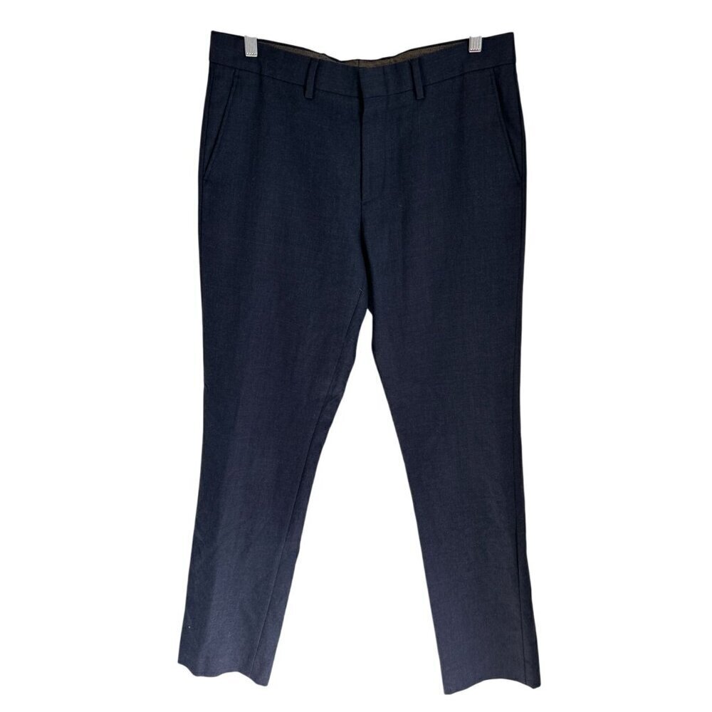 J.CREW Bowery 100% Wool Trousers Heather Blue Pants Size 34/34